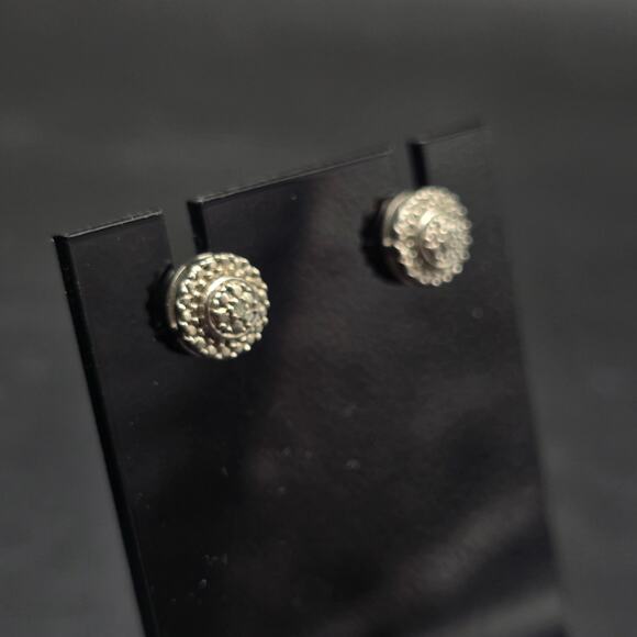 925 Sterling Silver Diamond Chip Post Earrings Pierced Stud - Picture 4 of 9